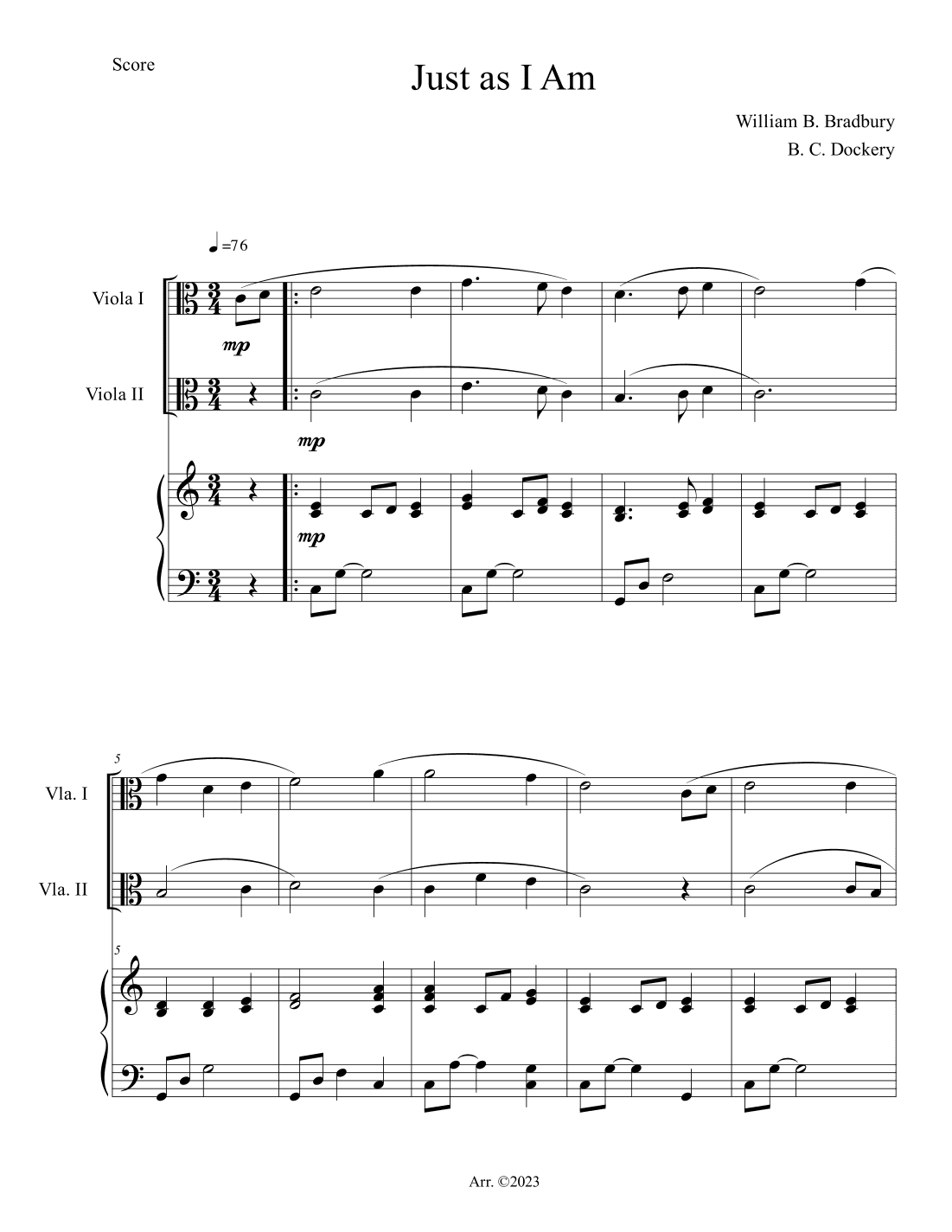Just As I Am (Viola Duet with Piano Accompaniment) (arr. B. C. Dockery)