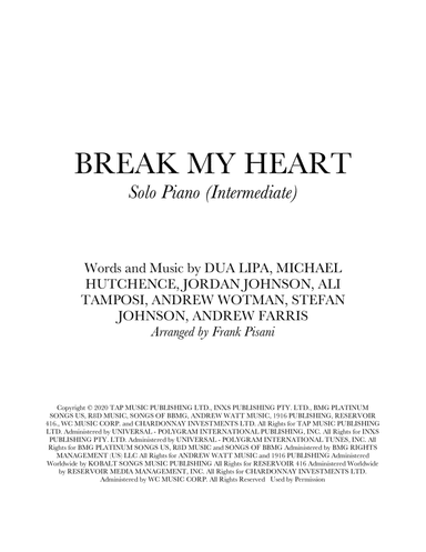 Break My Heart (arr. Frank Pisani)