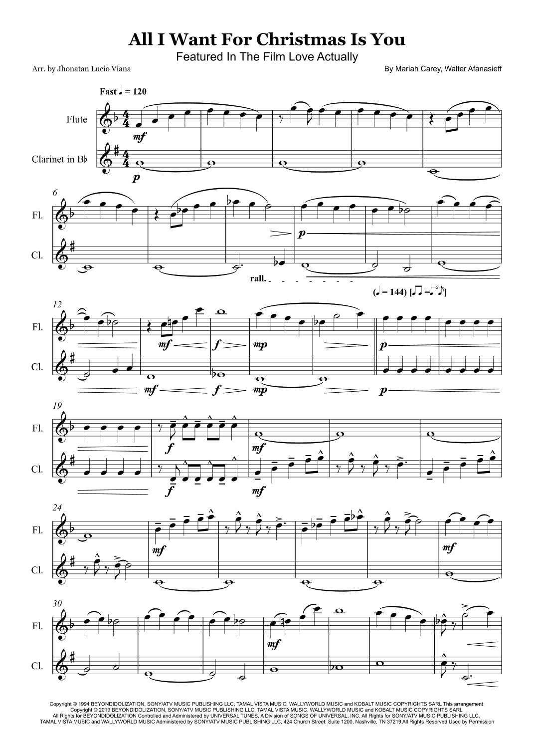 All I Want For Christmas Is You (arr. Jhonatan Lucio Viana)