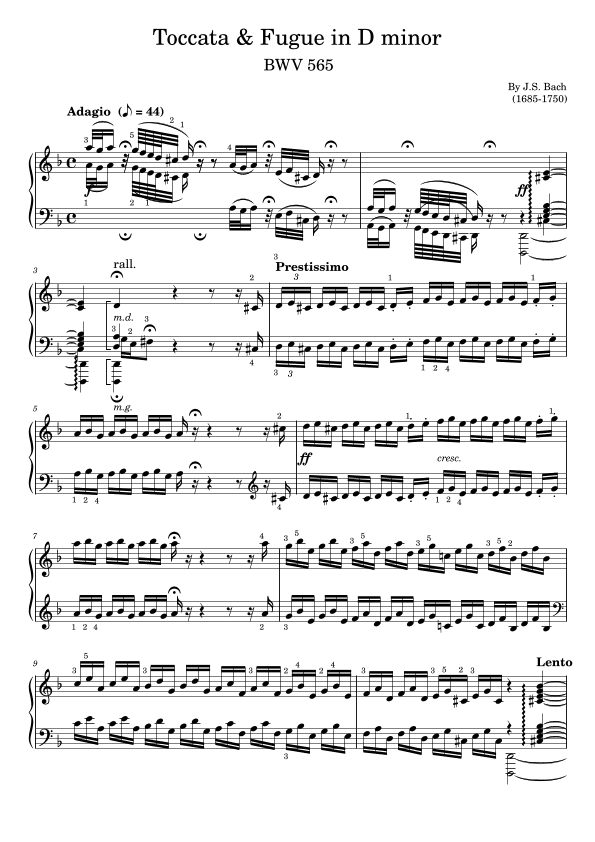 Toccata and Fugue in D Minor,BWV 565,J.S.Bach,Original Edition,With Fingering (arr. poon)