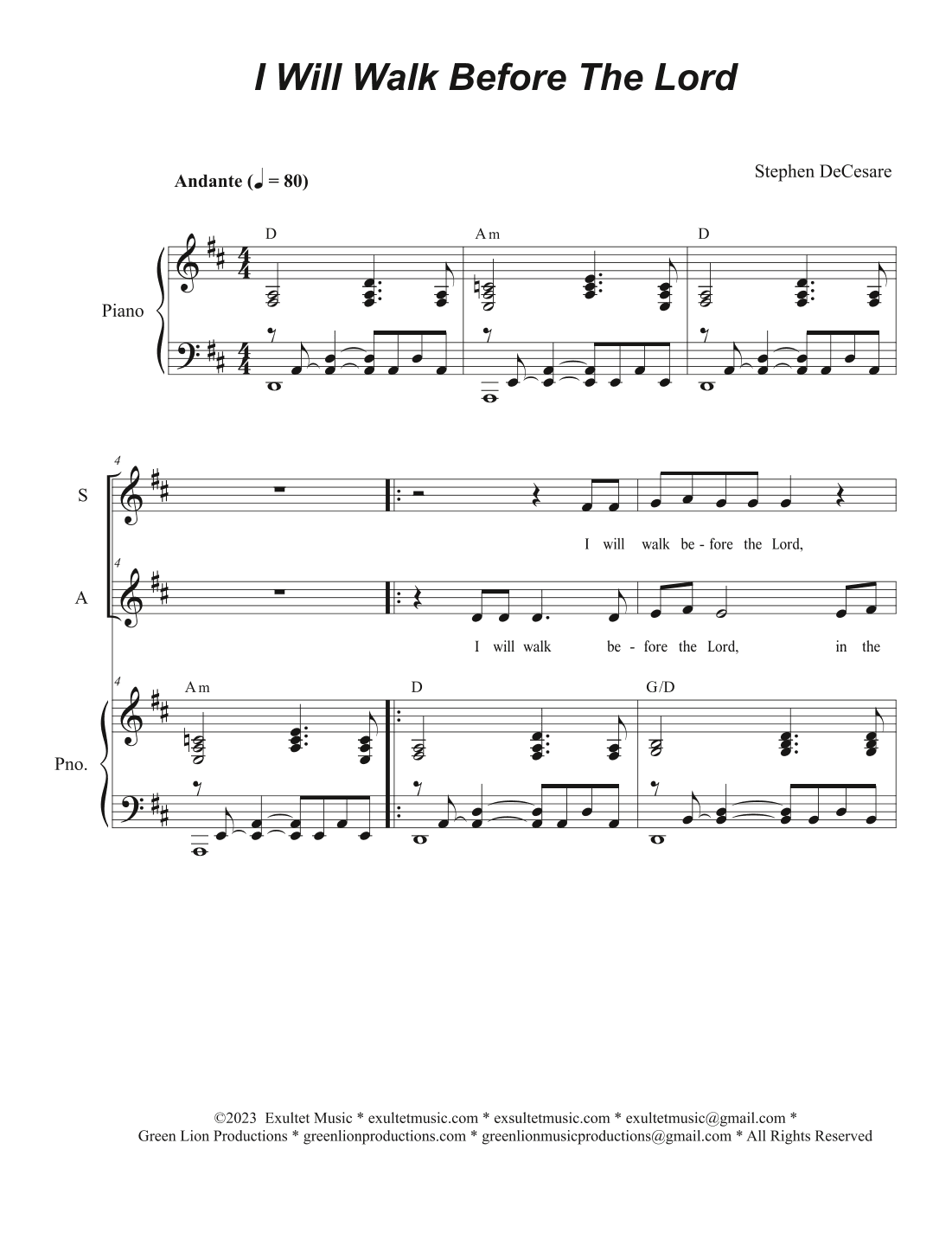 I Will Walk Before The Lord (Duet for Soprano and Alto solo)