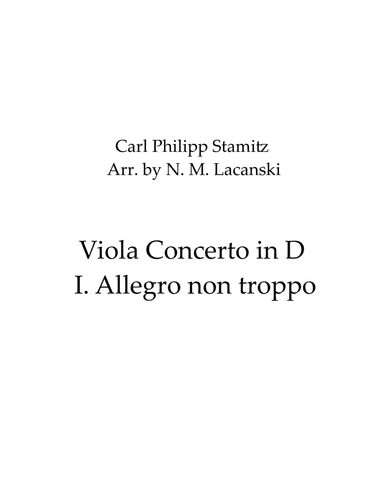 Viola Concerto in D I. Allegro moderato (arr. Nick Lacanski)