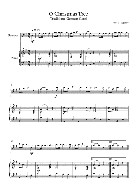 O Christmas Tree, Traditional German Carol, For Bassoon & Piano (arr. Eugene Egorov)