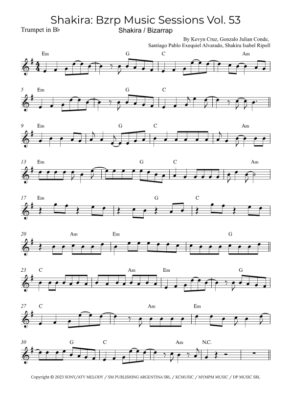 Shakira: Bzrp Music Sessions Vol. 53 (arr. Alex Nunes Rodrigues)