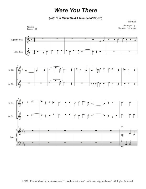 Were You There (with "He Never Said A Mumbalin' Word") (Duet for Soprano and Alto Saxophone) (arr. Stephen DeCesare)