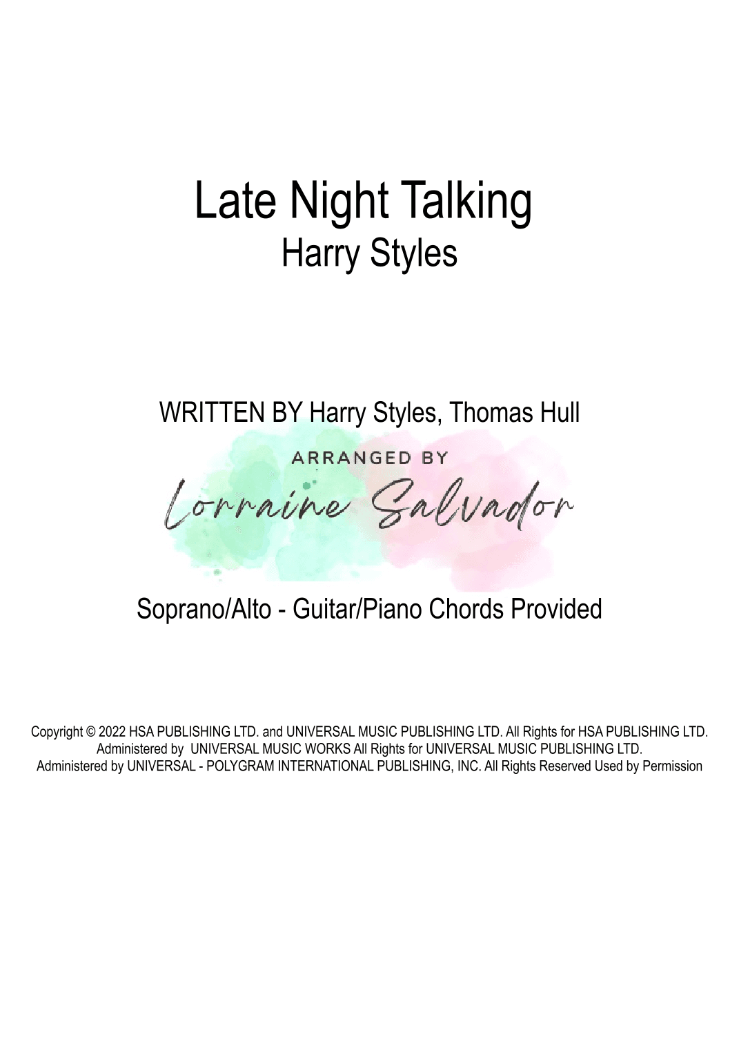 Late Night Talking (arr. Lorraine Anne Salvador)