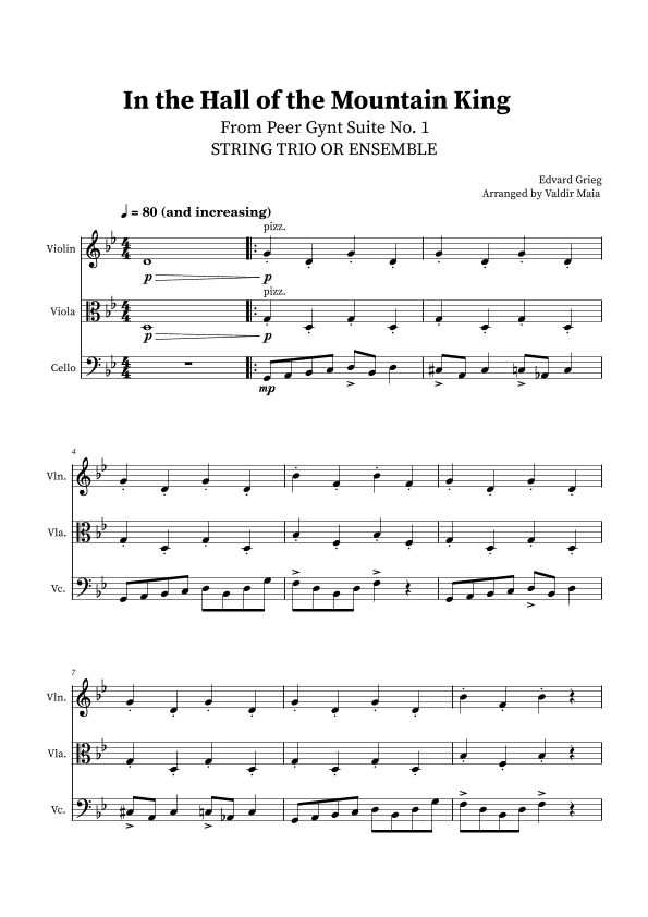 In The Hall Of The Mountain King - String Trio (violin, viola and cello) (arr. Valdir Maia)