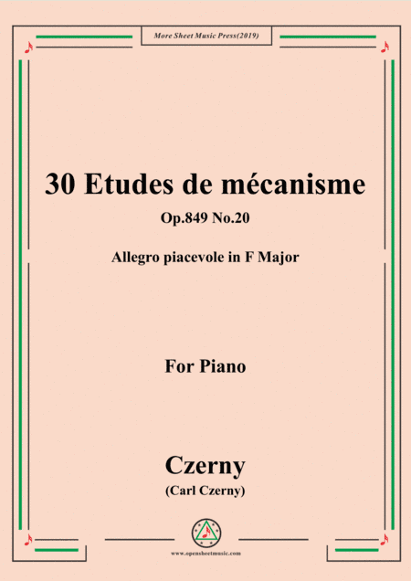 Czerny-30 Etudes de mécanisme,Op.849 No.20,Allegro piacevole F Major,for Piano (arr. MSM)