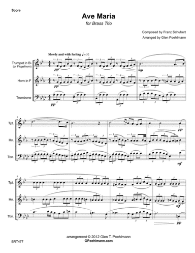 AVE MARIA - unaccompanied BRASS TRIO (arr. Glen Poehlmann)