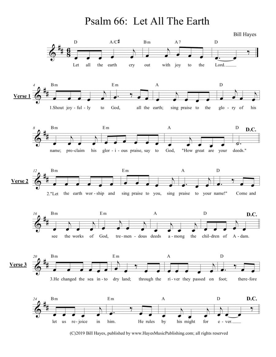 Psalm 66:  Let All The Earth - Leadsheet: