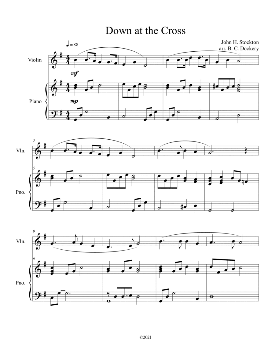 Down at the Cross (violin solo) with optional piano accompaniment (arr. B. C. Dockery)