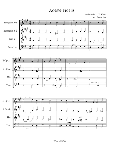 Adeste Fidelis (O Come All Ye Faithful) (a chorale for brass quartet) (arr. Aaron Lee)
