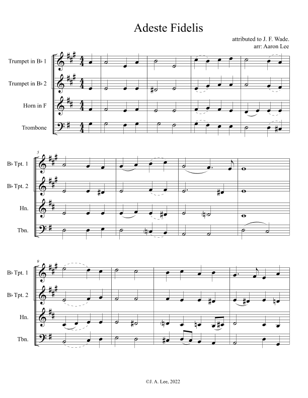 Adeste Fidelis (O Come All Ye Faithful) (a chorale for brass quartet) (arr. Aaron Lee)