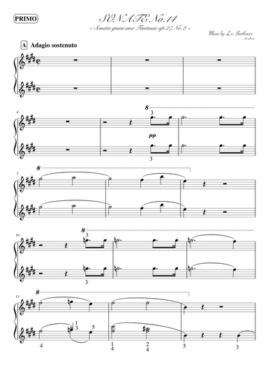 "Sonata No. 14" (op.27-2) Piano 4hands, teacher & student  ver. (arr. pfkaori)