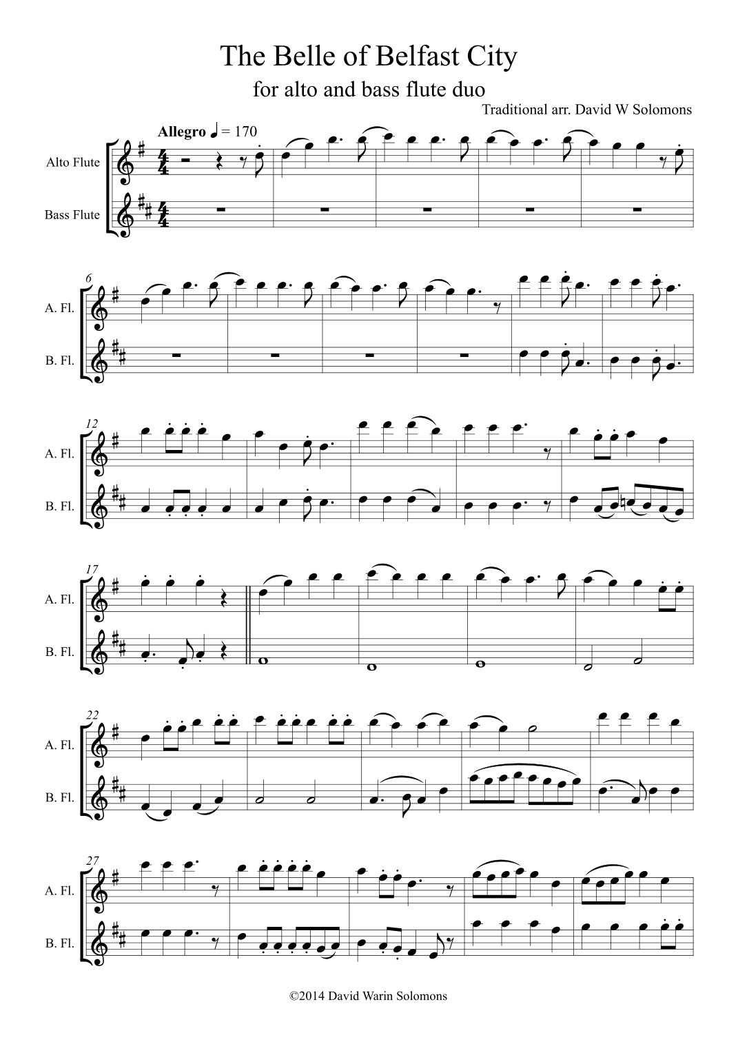 The Belle of Belfast city for alto and bass flute (arr. David Warin Solomons)