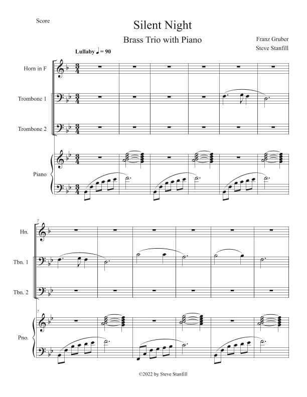 Silent Night Brass Trio for Piano, French Horn, and Two Trombones (arr. Steve Stanfill)