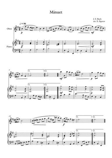 Minuet (In D Minor), Johann Sebastian Bach, For Oboe & Piano (arr. Eugene Egorov)