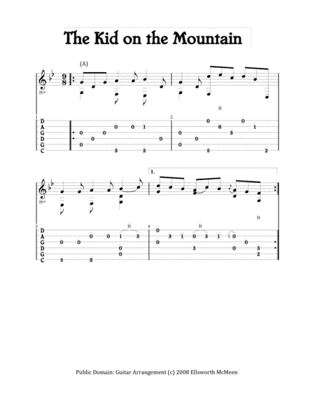 Kid on the Mountain Jig (For Fingerstyle Guitar Tuned CGDGAD) (arr. Ellsworth McMeen)
