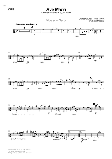 Ave Maria by Bach/Gounod - Viola and Piano (Individual Parts) (arr. César Madeira)