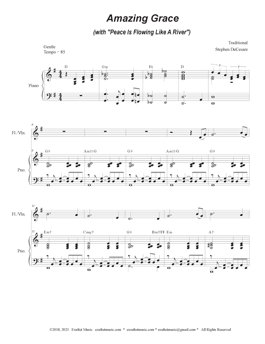 Amazing Grace (with "Peace Is Flowing Like A River") (Flute or Violin solo and Piano) (arr. Stephen DeCesare)