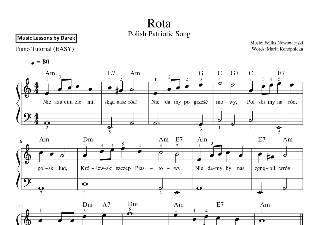 Rota (The Oath), Polish Patriotic Song [EASY PIANO] (arr. Darek)
