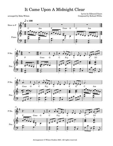It Came Upon a Midnight Clear--horn solo (arr. Beka Wilson)