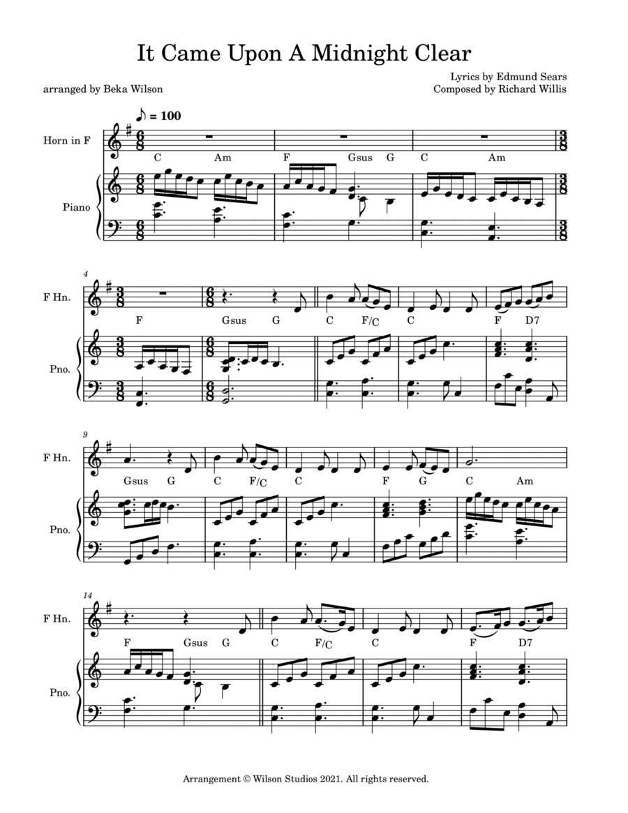 It Came Upon a Midnight Clear--horn solo (arr. Beka Wilson)
