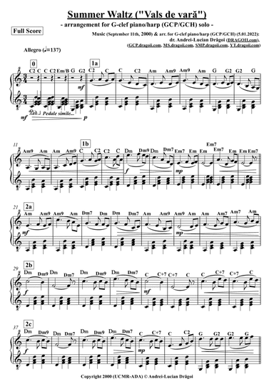 Summer Waltz ("Vals de vara") - arr. for G-clef piano/harp (GCP/GCH) (from my Piano album vol. 2) -