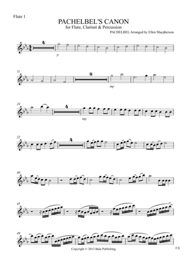 Pachelbel's Cannon - for Flute, Clarinet & Percussion - FLUTE 1 part (arr. Ellen Macpherson)