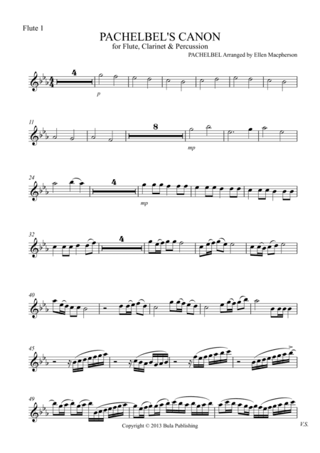 Pachelbel's Cannon - for Flute, Clarinet & Percussion - FLUTE 1 part (arr. Ellen Macpherson)