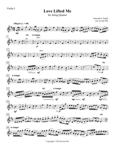 Love Lifted Me for String Quartet (arr. Ian Wei)