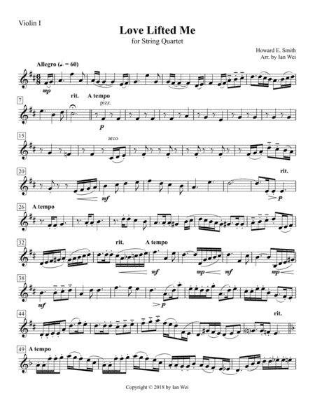 Love Lifted Me for String Quartet (arr. Ian Wei)