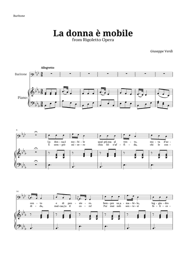 La donna è mobile in E-flat major for Baritone and Piano (arr. Langanho)