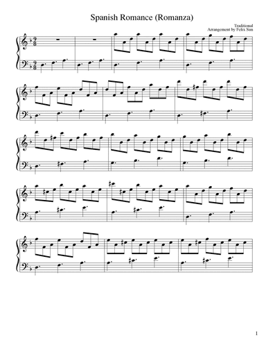 Spanish Romance (Romanza) - Piano Solo (arr. Felix Sun)