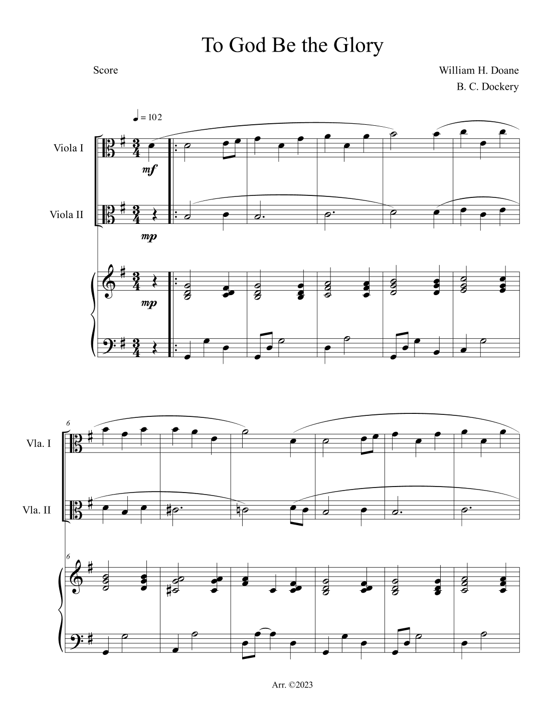 To God Be the Glory (Viola Duet with Piano Accompaniment) (arr. B. C. Dockery)