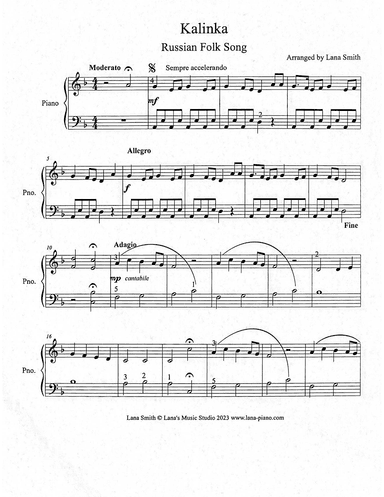 Kalinka, a popular Russian folk song and dance (arr. Lana Smith)