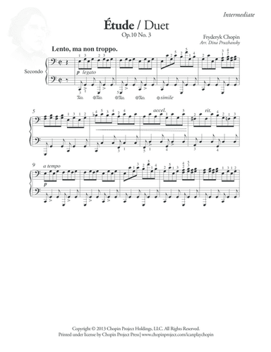 Etude Op. 10 No. 3 Duet, Secondo (arr. Dina Pruzhansky)