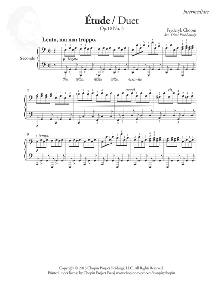 Etude Op. 10 No. 3 Duet, Secondo (arr. Dina Pruzhansky)