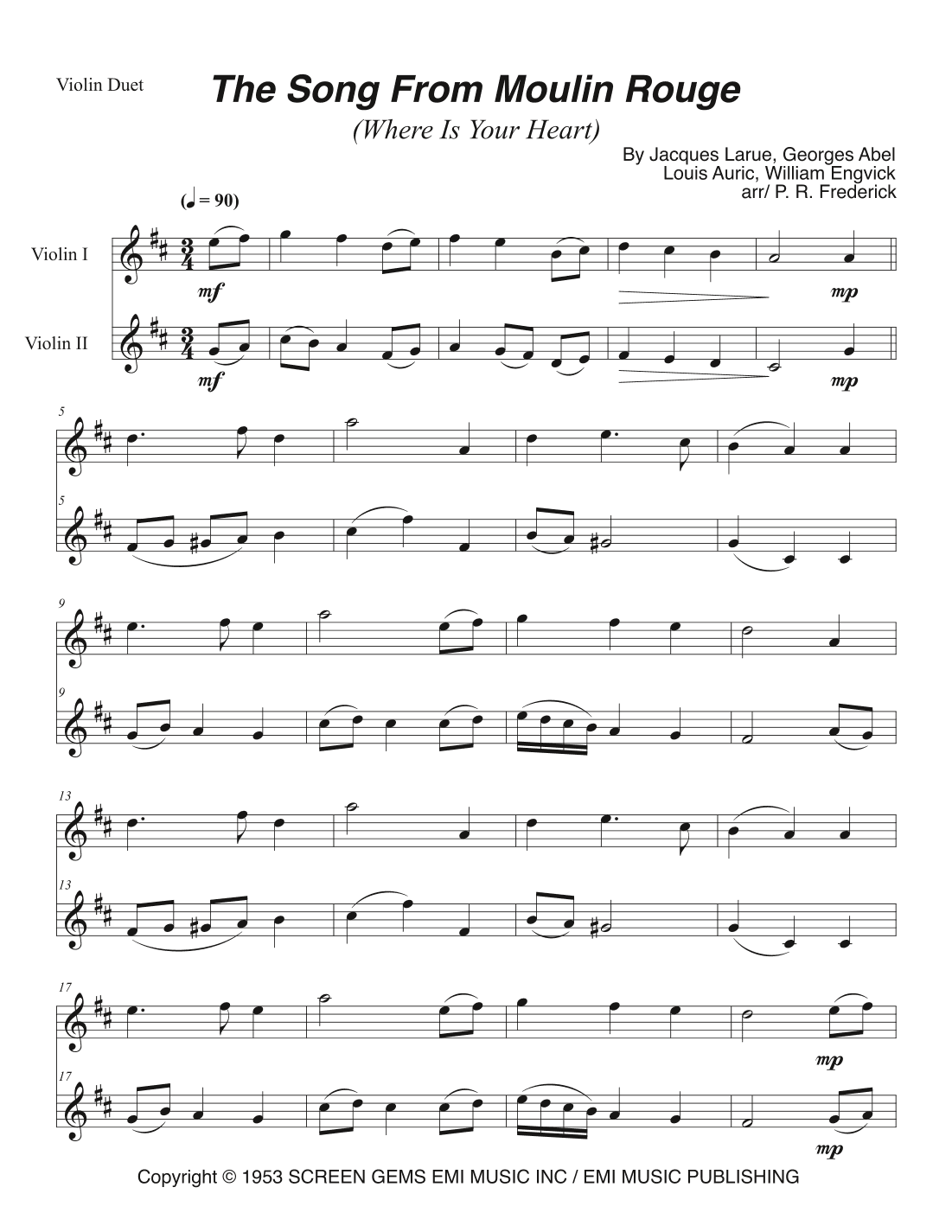 The Song From Moulin Rouge (where Is Your Heart) (arr. P. R. Frederick)