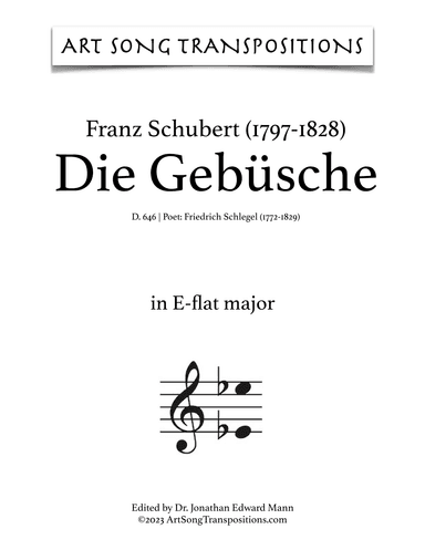 SCHUBERT: Die Gebüsche, D. 646 (transposed to E-flat major) (arr. ArtSongTranspositions.com)