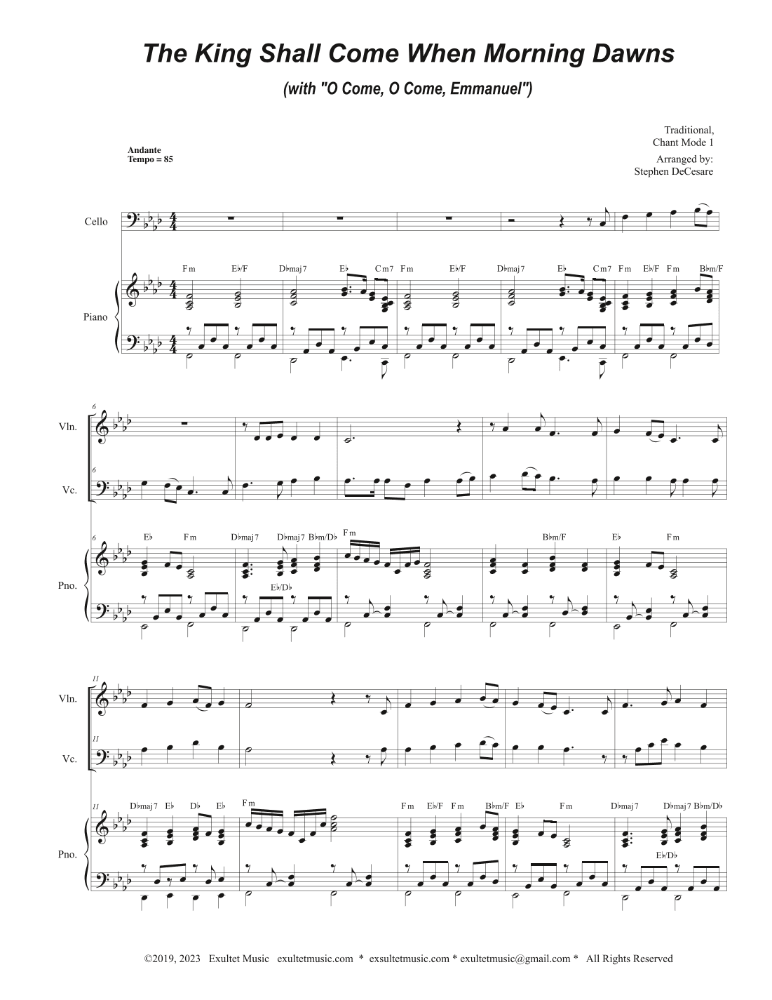 The King Shall Come When Morning Dawns (with "O Come, O Come, Emmanuel") (Duet for Violin and Cello) (arr. Stephen DeCesare)