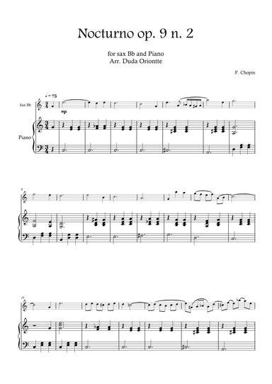 Nocturno op. 9 no. 2 (saxophone tenor and piano - SIMPLIFIED) CHOPIN (arr. Duda Oriontte)