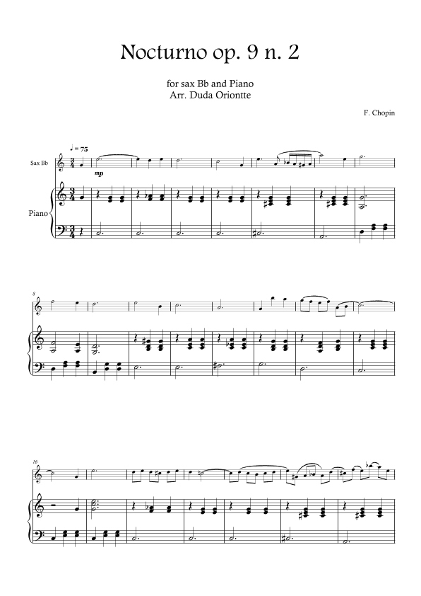 Nocturno op. 9 no. 2 (saxophone tenor and piano - SIMPLIFIED) CHOPIN (arr. Duda Oriontte)