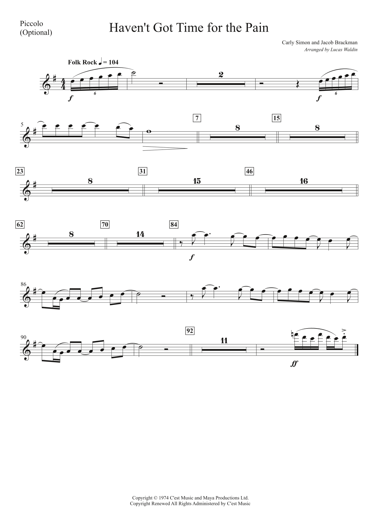 Haven't Got Time For The Pain (arr. Lucas Waldin)
