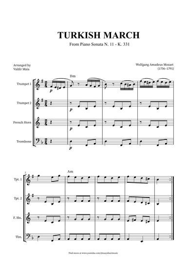 Turkish March - Brass Quartet + CHORDS (arr. Valdir Maia)