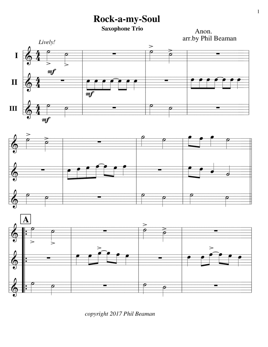 Rock-a-my-Soul - Saxophone Trio (arr. Phil Beaman)