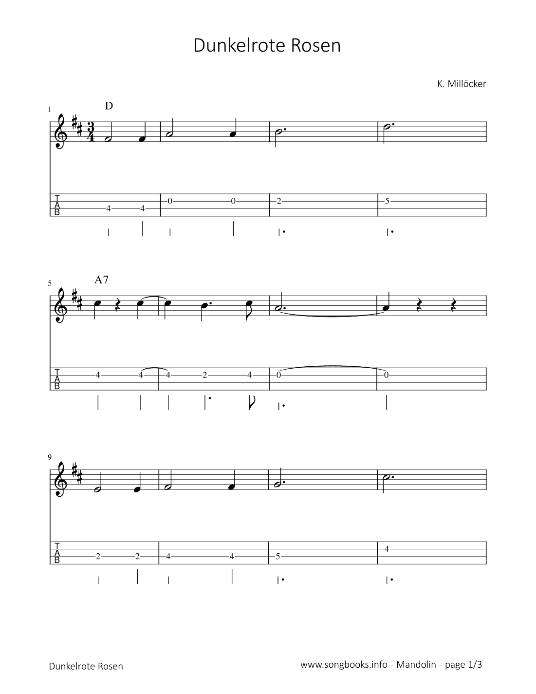 Dunkelrote Rosen - K. Millöcker (arr. songbooks.info)