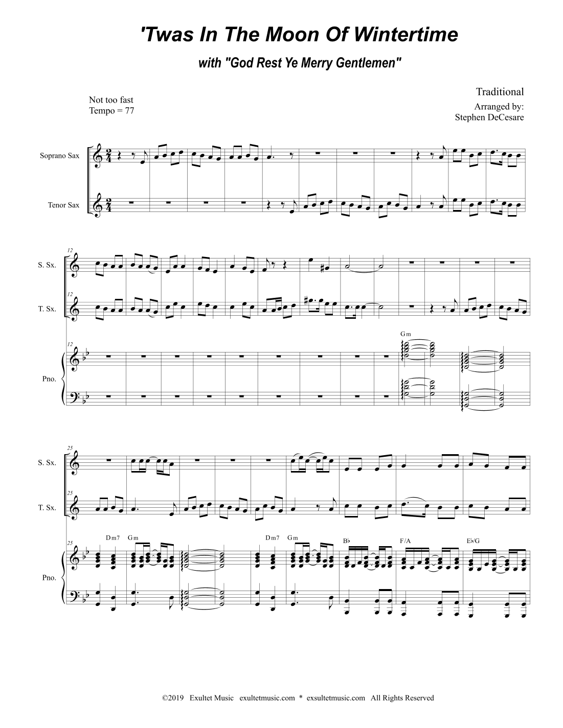 'Twas In The Moon Of Wintertime (with "God Rest Ye Merry Gentlemen") (Duet for Soprano & Tenor Sax) (arr. Stephen DeCesare)