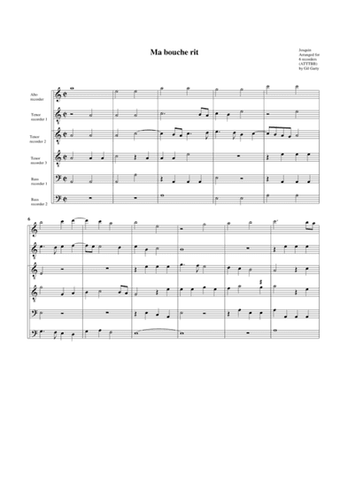 Ma bouche rit (arrangement for 6 recorders) (arr. Gil Garty)
