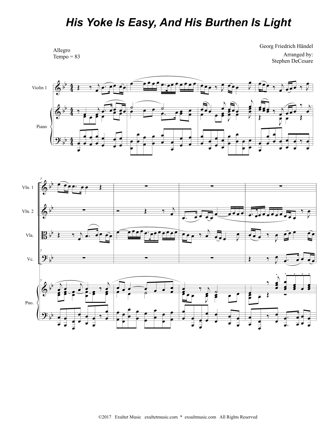 His Yoke Is Easy And His Burthen Is Light (String Quartet and Piano) (arr. Stephen DeCesare)